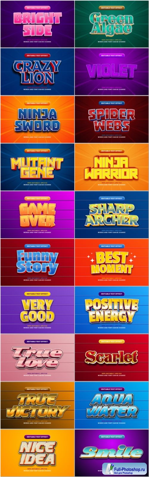 Set 3d editable text style effect vector vol 62