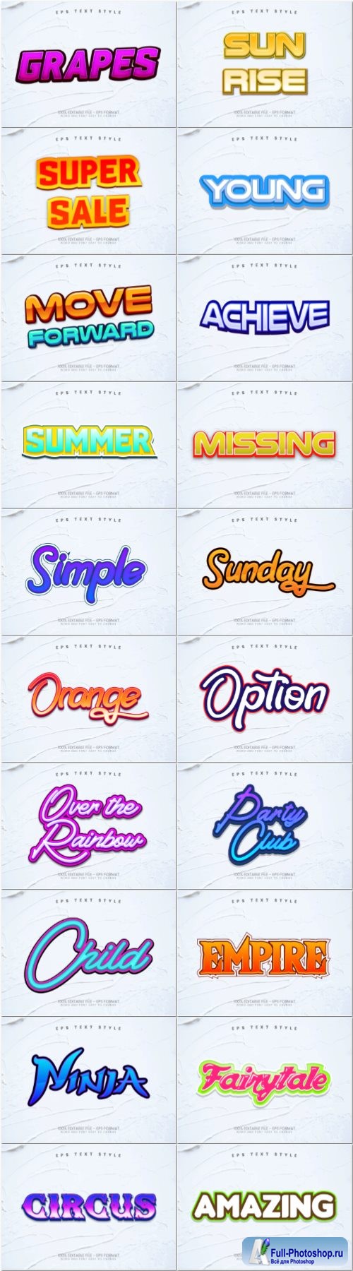 Set 3d editable text style effect vector vol 60