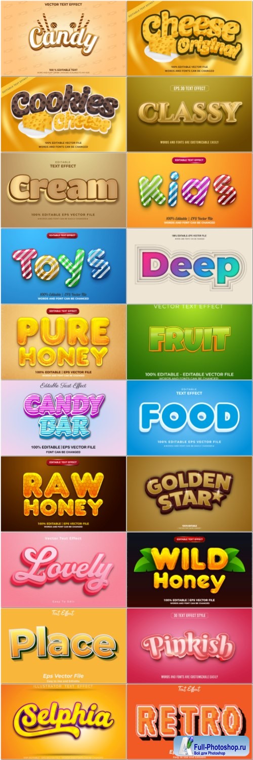 Set 3d editable text style effect vector vol 59