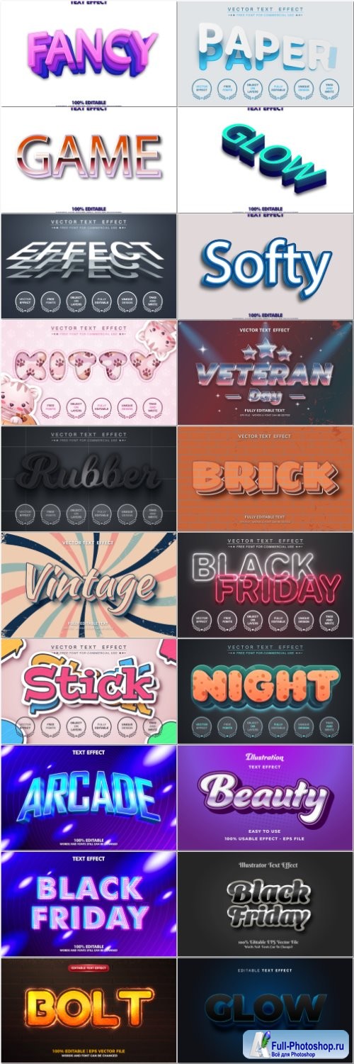 Set 3d editable text style effect vector vol 52