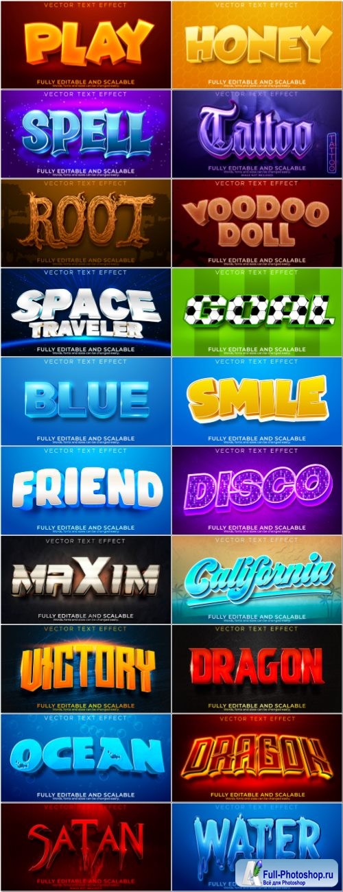 Set 3d editable text style effect vector vol 55