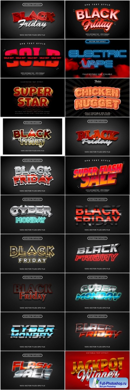 Set 3d editable text style effect vector vol 66