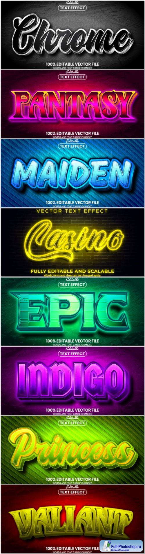 Set 3d editable text style effect vector vol 93