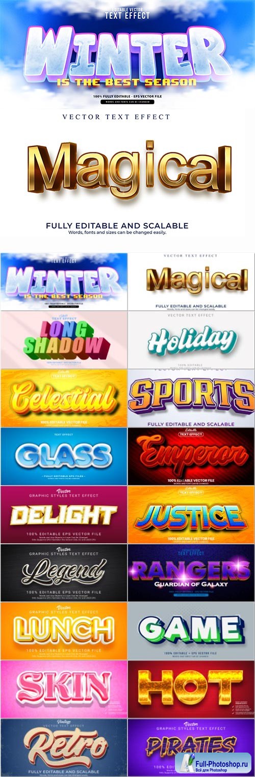 Set 3d editable text style effect vector vol 92