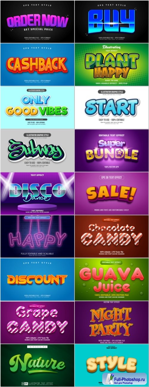 Set 3d editable text style effect vector vol 83