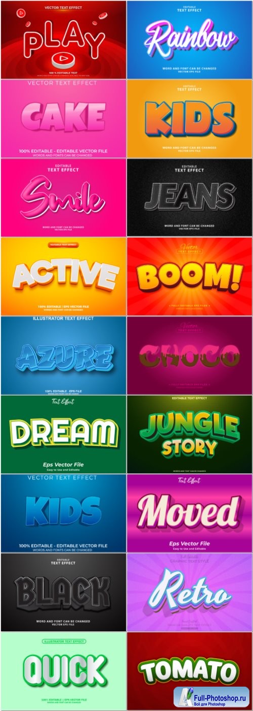 Set 3d editable text style effect vector vol 84