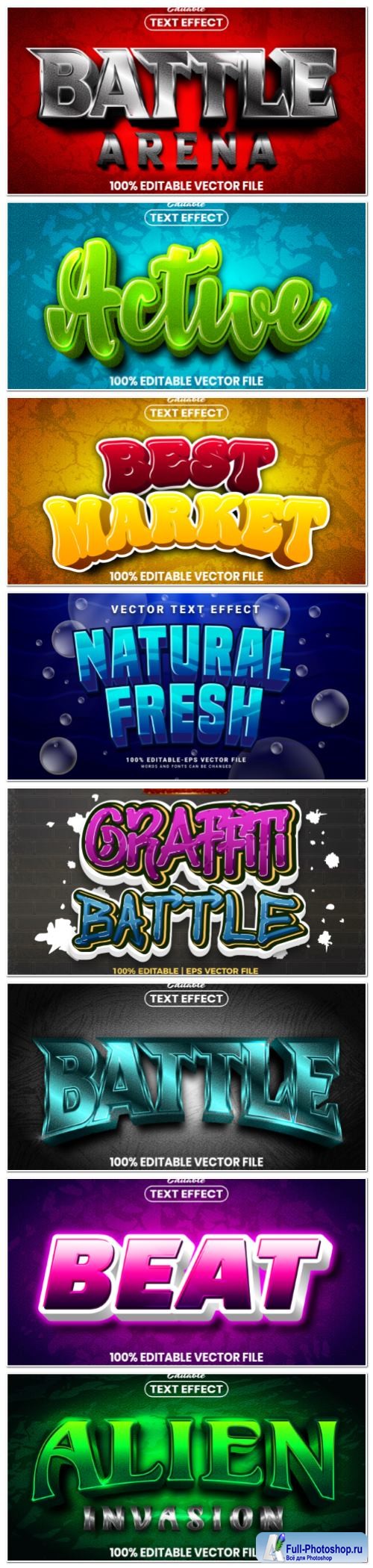 Set 3d editable text style effect vector vol 146