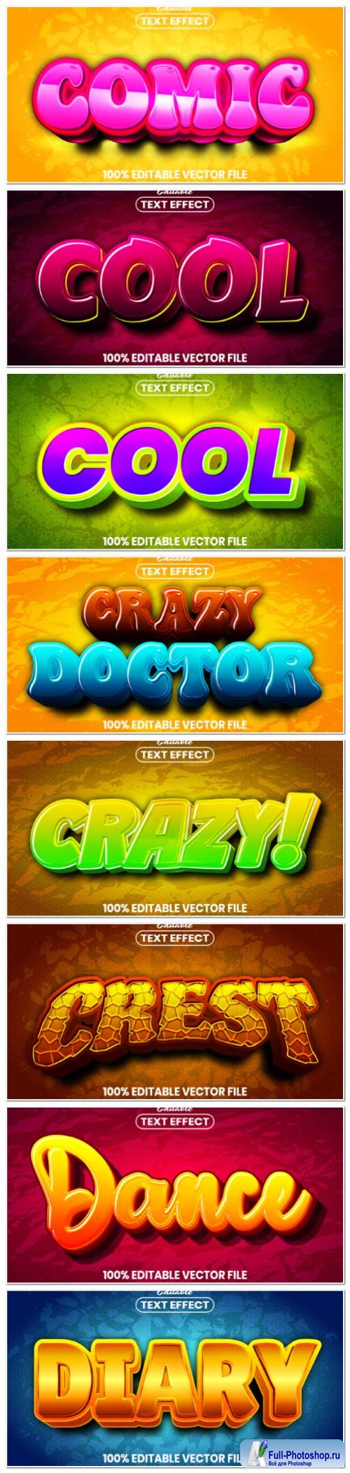 Set 3d editable text style effect vector vol 147