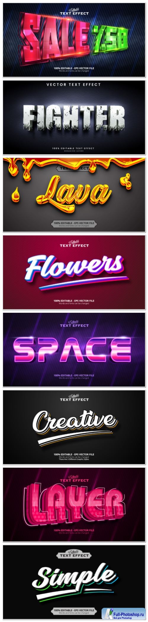 Set 3d editable text style effect vector vol 139