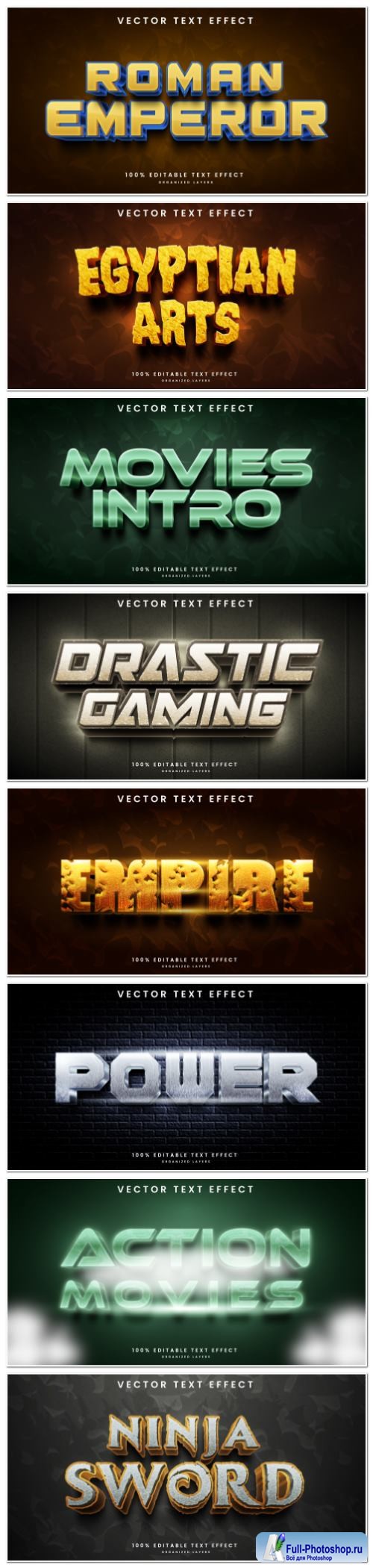 Set 3d editable text style effect vector vol 137