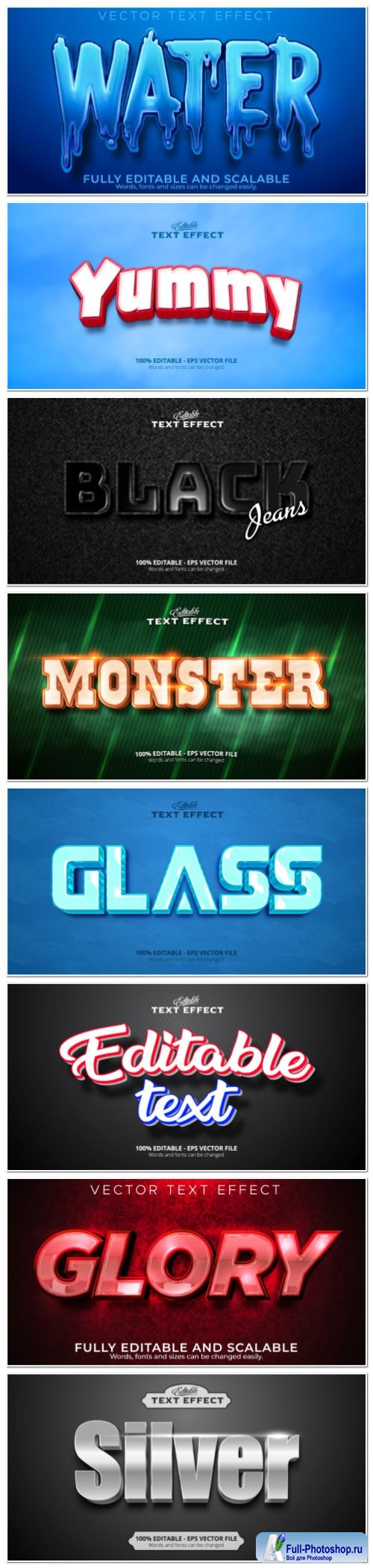 Set 3d editable text style effect vector vol 136