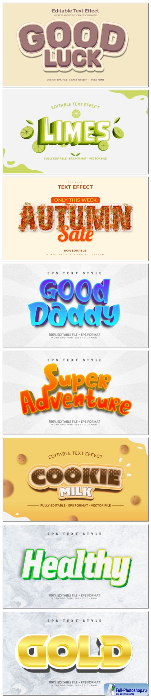 Set 3d editable text style effect vector vol 119