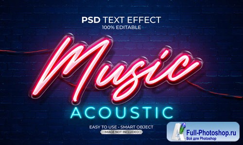 Music acoustic neon light text effect Premium Psd