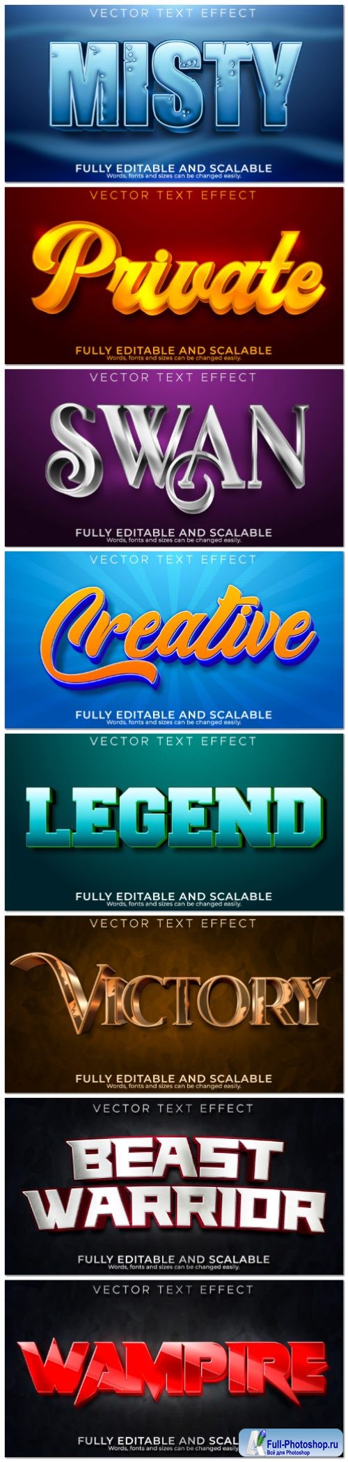 Set 3d editable text style effect vector vol 105