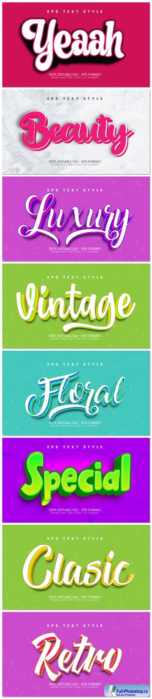 Set 3d editable text style effect vector vol 97