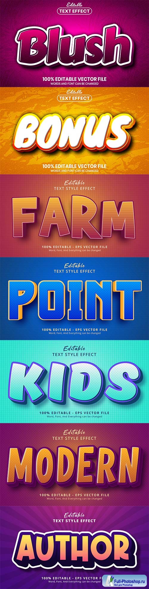 Set 3d editable text style effect vector vol 166