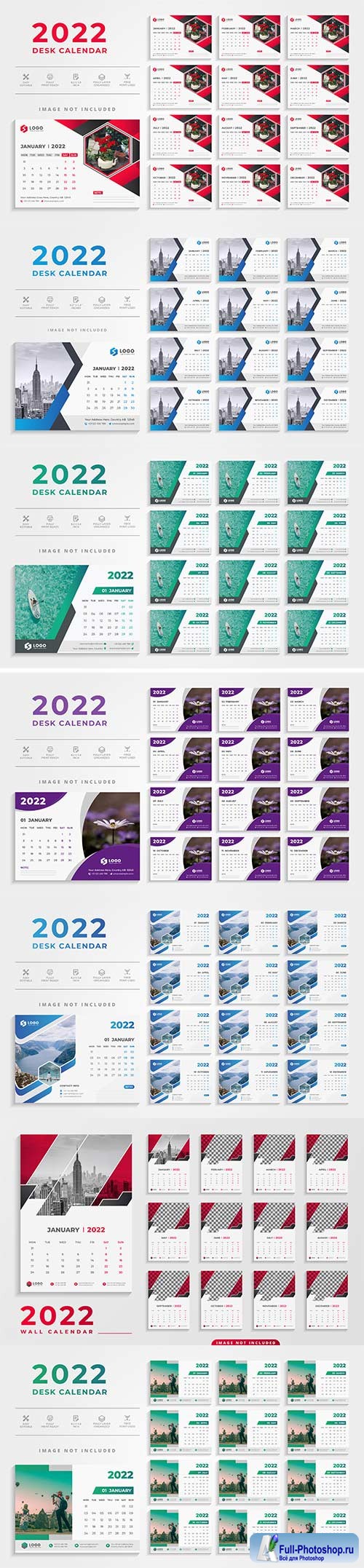 Modern 2022 desk calendar template premium vector