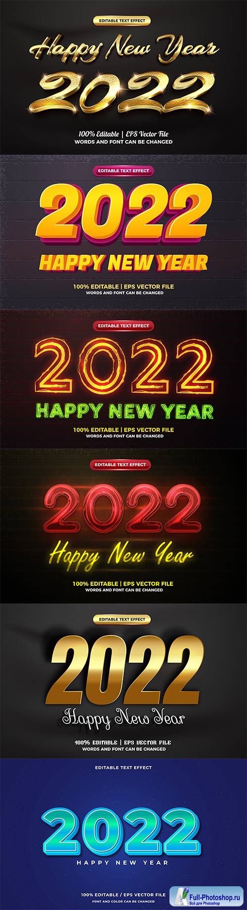 Happy new year 2022 3d gold text style effect vector