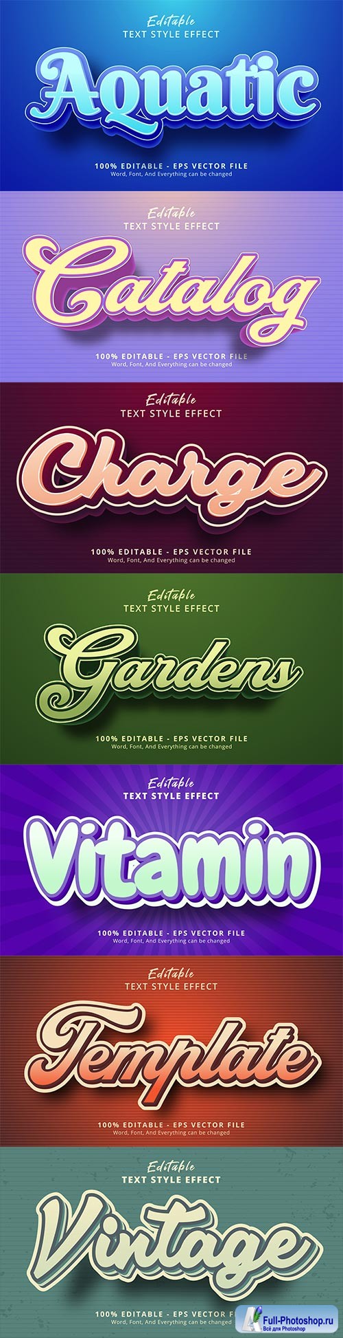 Set 3d editable text style effect vector vol 161