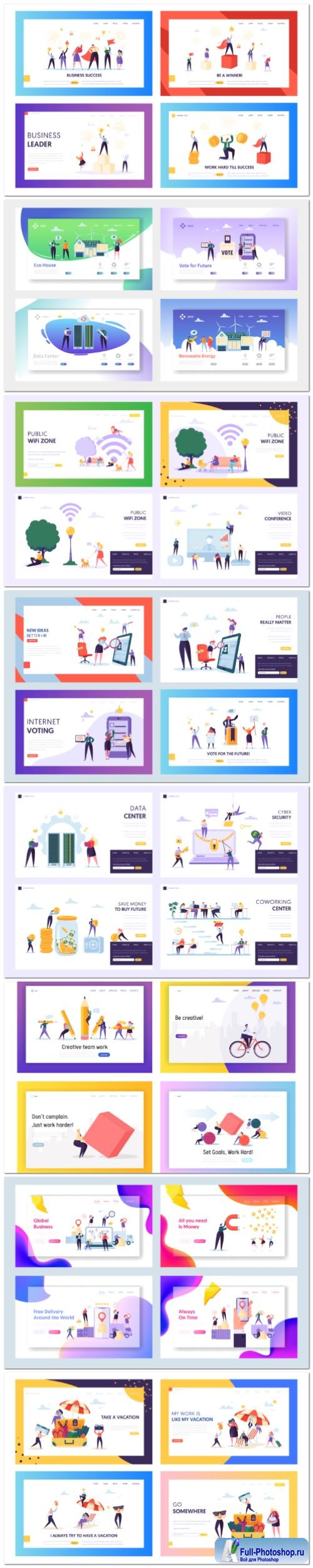 Creative isometric concept set landing page, flat website in vector