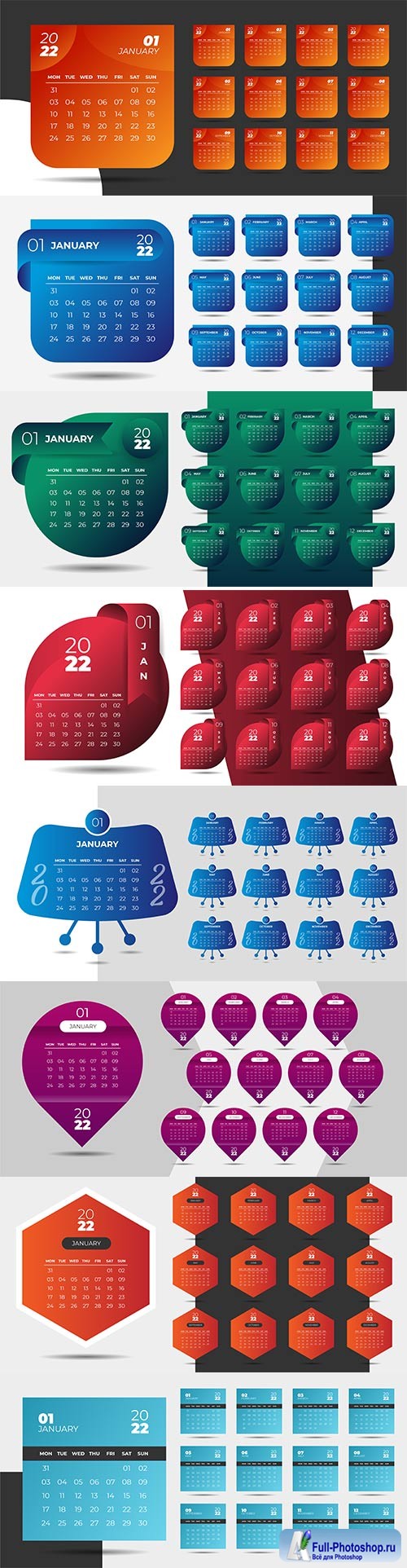 Geometric style professional 2022 calendar design template premium vector