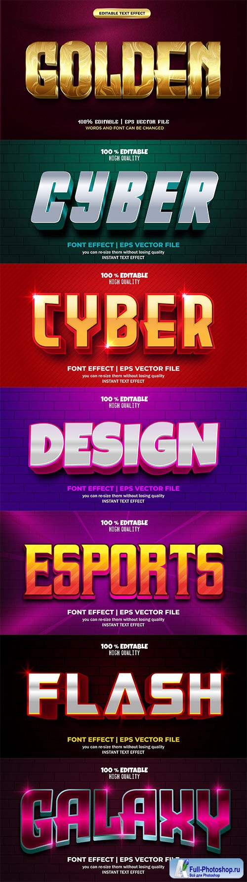 Set 3d editable text style effect vector vol 176