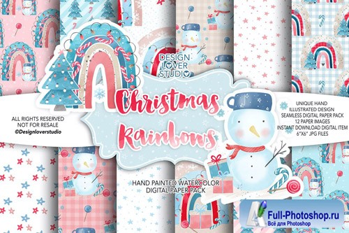 Christmas Rainbow digital paper pack