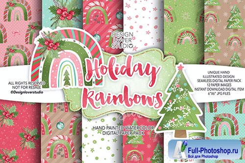 Holiday Rainbow digital paper pack