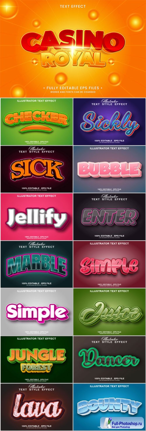 Set 3d editable text style effect vector vol 199