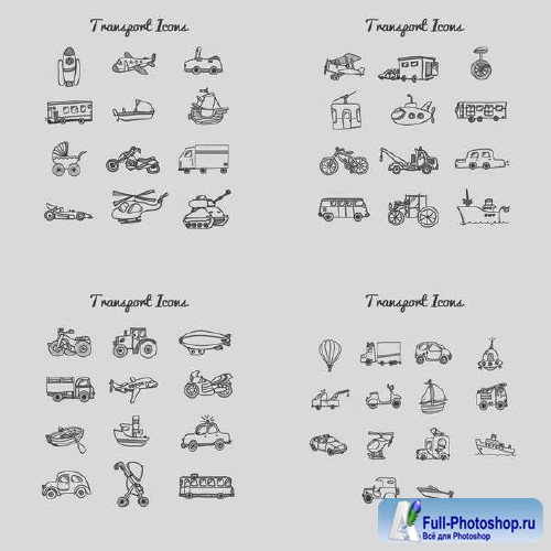 Сборник детских транспортных иконок в векторе